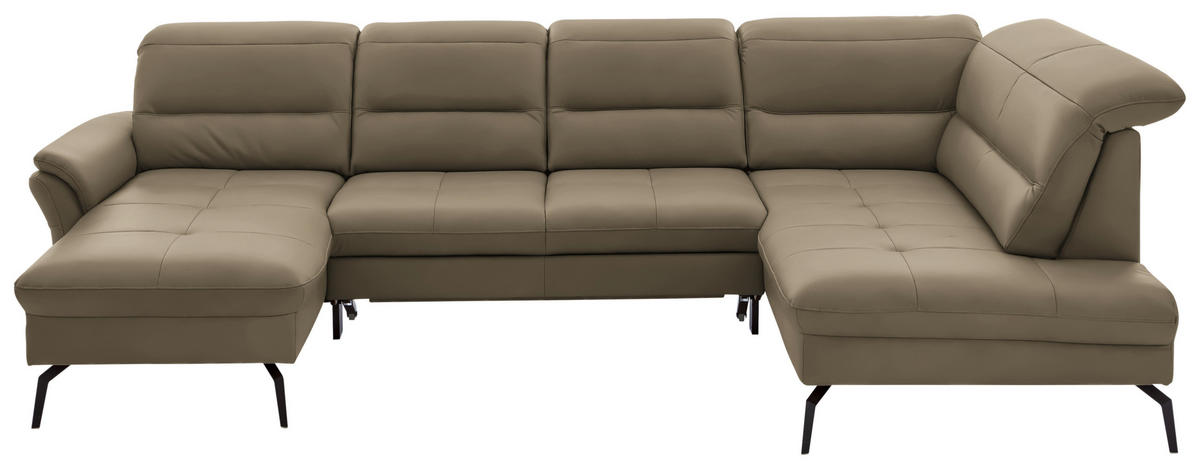 WOHNLANDSCHAFT  in Echtleder Hellbraun  - Hellbraun/Schwarz, Design, Leder/Metall (181/336/206cm) - Beldomo Speed