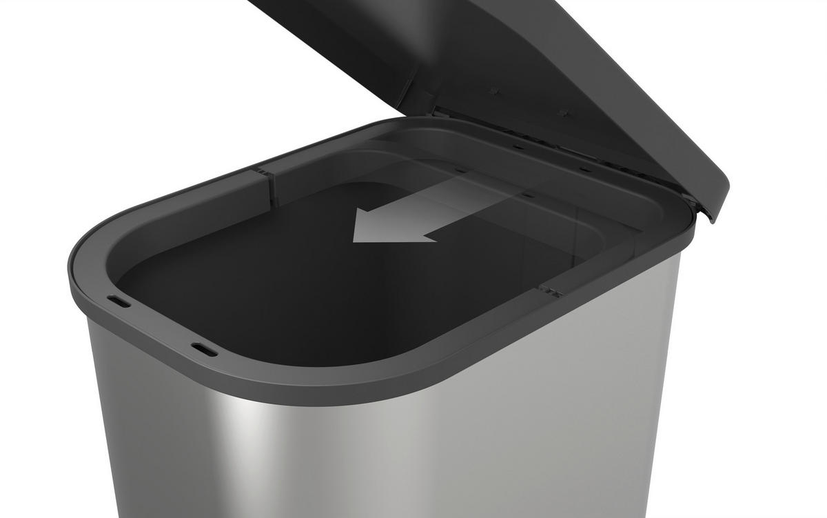 TRETEIMER Ribo 35 L  - Silberfarben/Schwarz, KONVENTIONELL, Kunststoff (40/28,5/51,3cm) - Rotho