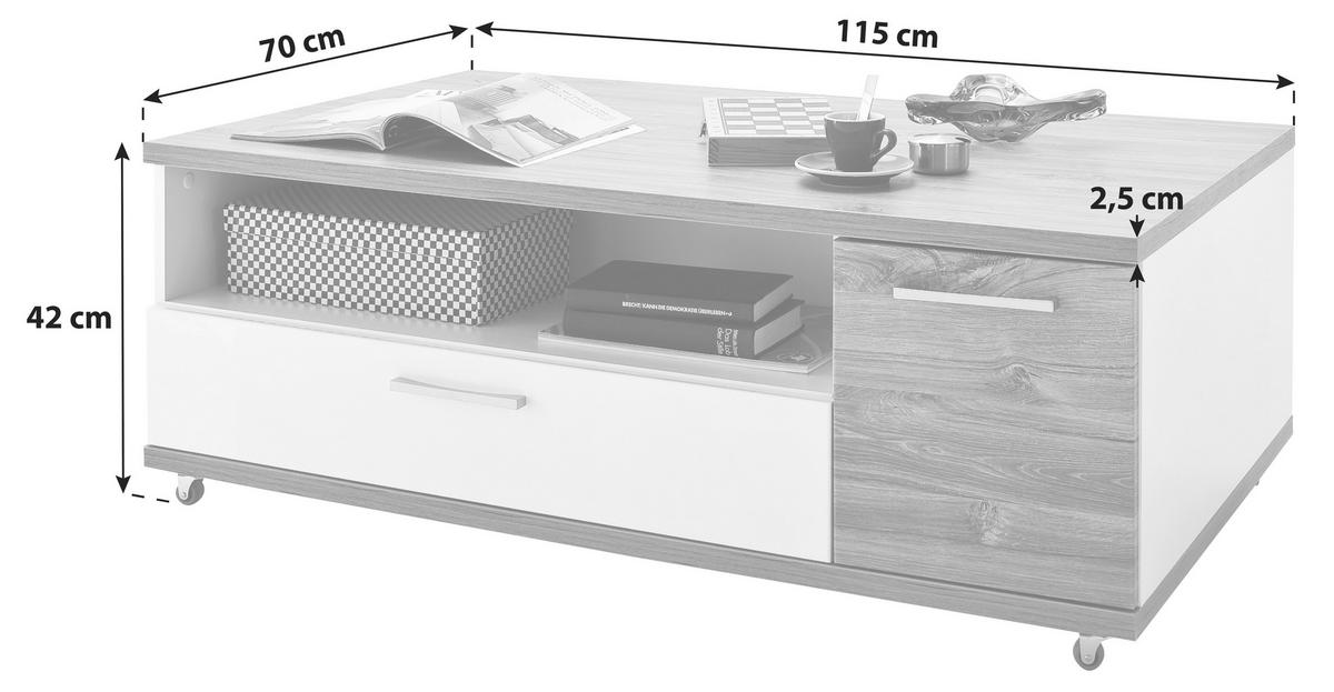 KONFERENČNÍ STOLEK, bílá, barvy dubu, kompozitní dřevo, 115/70/42 cm - bílá/barvy dubu, Design, kov/kompozitní dřevo (115/70/42cm) - Livetastic