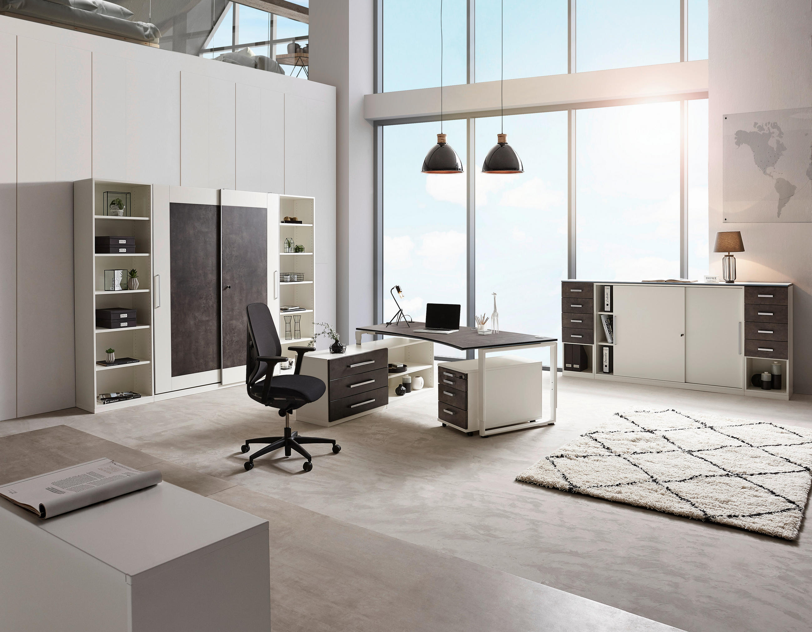 BÜRO erweiterbar, Beimöbel erhältlich Grau, Weiß - Weiß/Grau, Design, Holzwerkstoff (280/220,5/40cm) - Moderano