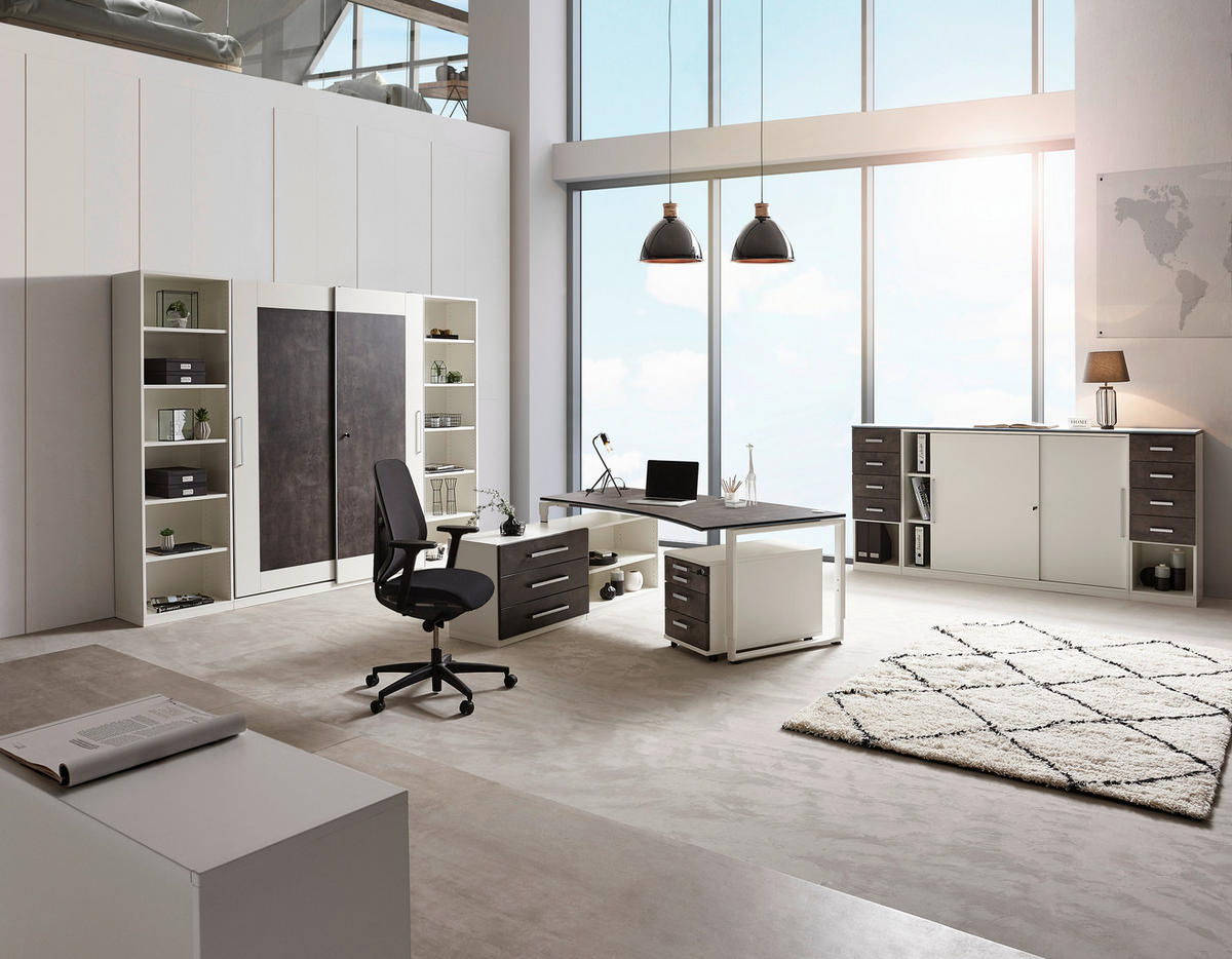 BÜRO erweiterbar, Beimöbel erhältlich Grau, Weiß - Weiß/Grau, Design, Holzwerkstoff (280/220,5/40cm) - Moderano