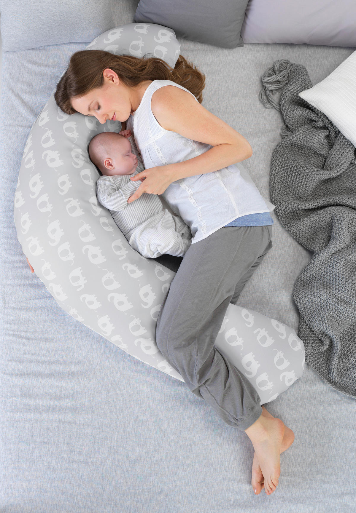 STILLKISSEN Komfort   - Hellgrau/Weiß, KONVENTIONELL, Textil (180/34cm) - Theraline