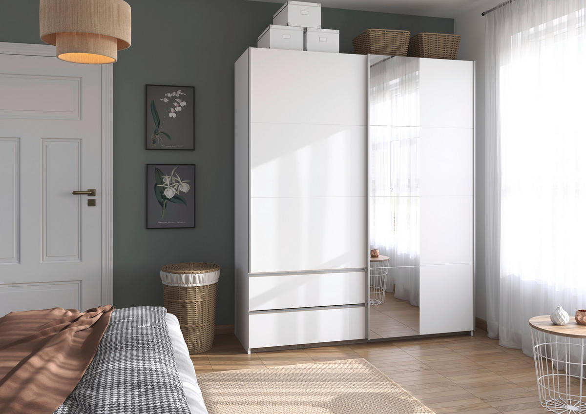 SCHWEBETÜRENSCHRANK in Weiss  - Weiss/Alufarben, Modern, Holzwerkstoff (175/210/59cm) - Rauch Möbel