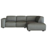 ECKSOFA Dunkelgrau Echtleder  - Dunkelgrau/Schwarz, Design, Leder/Holz (256/231cm) - Livetastic