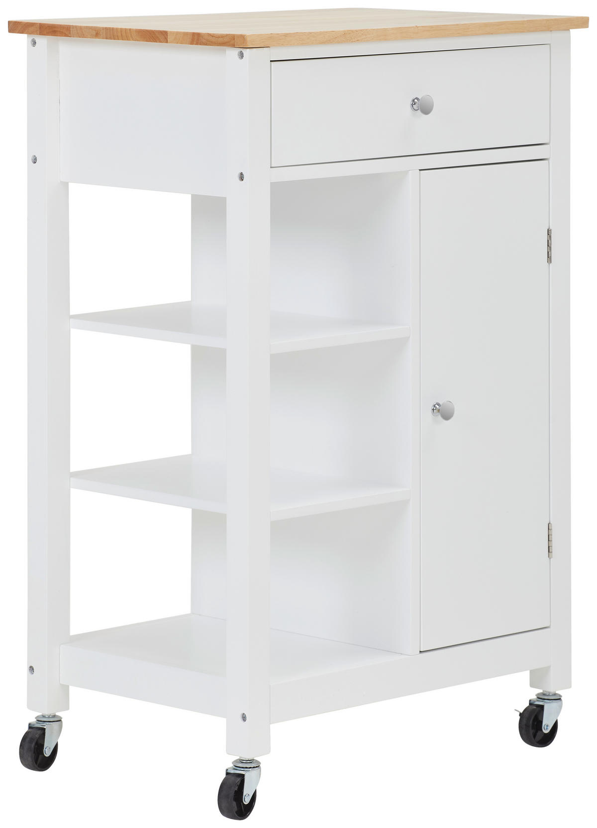 SERVIERWAGEN Kautschukholz massiv Braun, Naturfarben, Weiß  - Silberfarben/Braun, Basics, Holz/Holzwerkstoff (57/40/86,5cm) - Xora