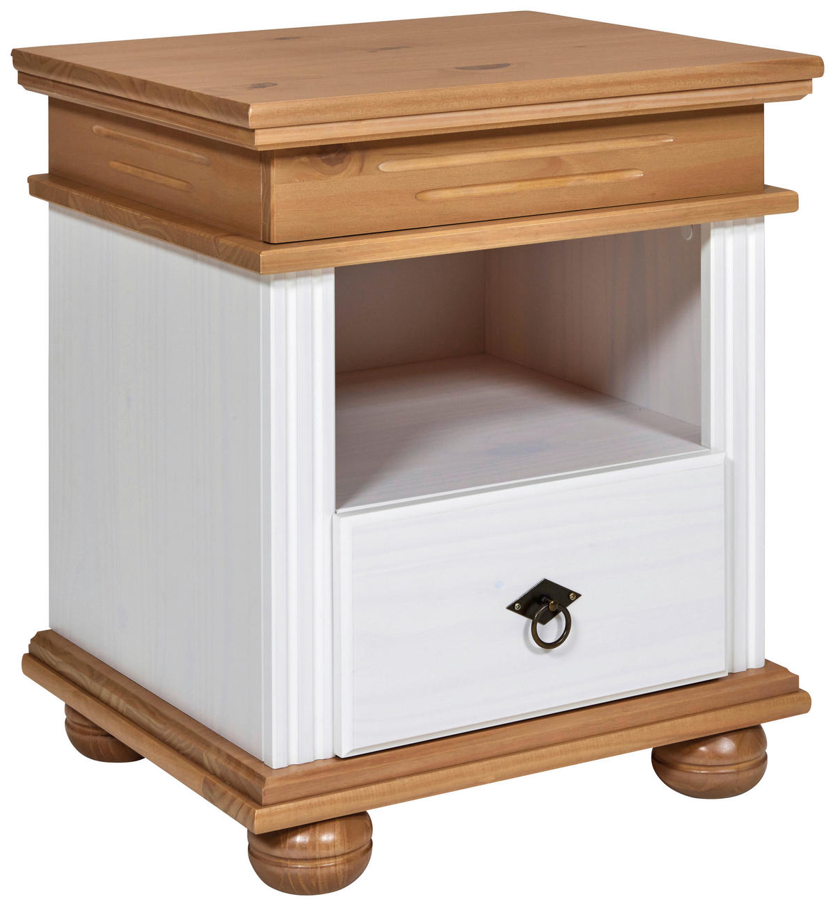 NACHTKÄSTCHEN in vollmassiv Kiefer Weiß, Eichefarben  - Eichefarben/Schwarz, LIFESTYLE, Holz/Metall (52/59/43cm) - Ti'me