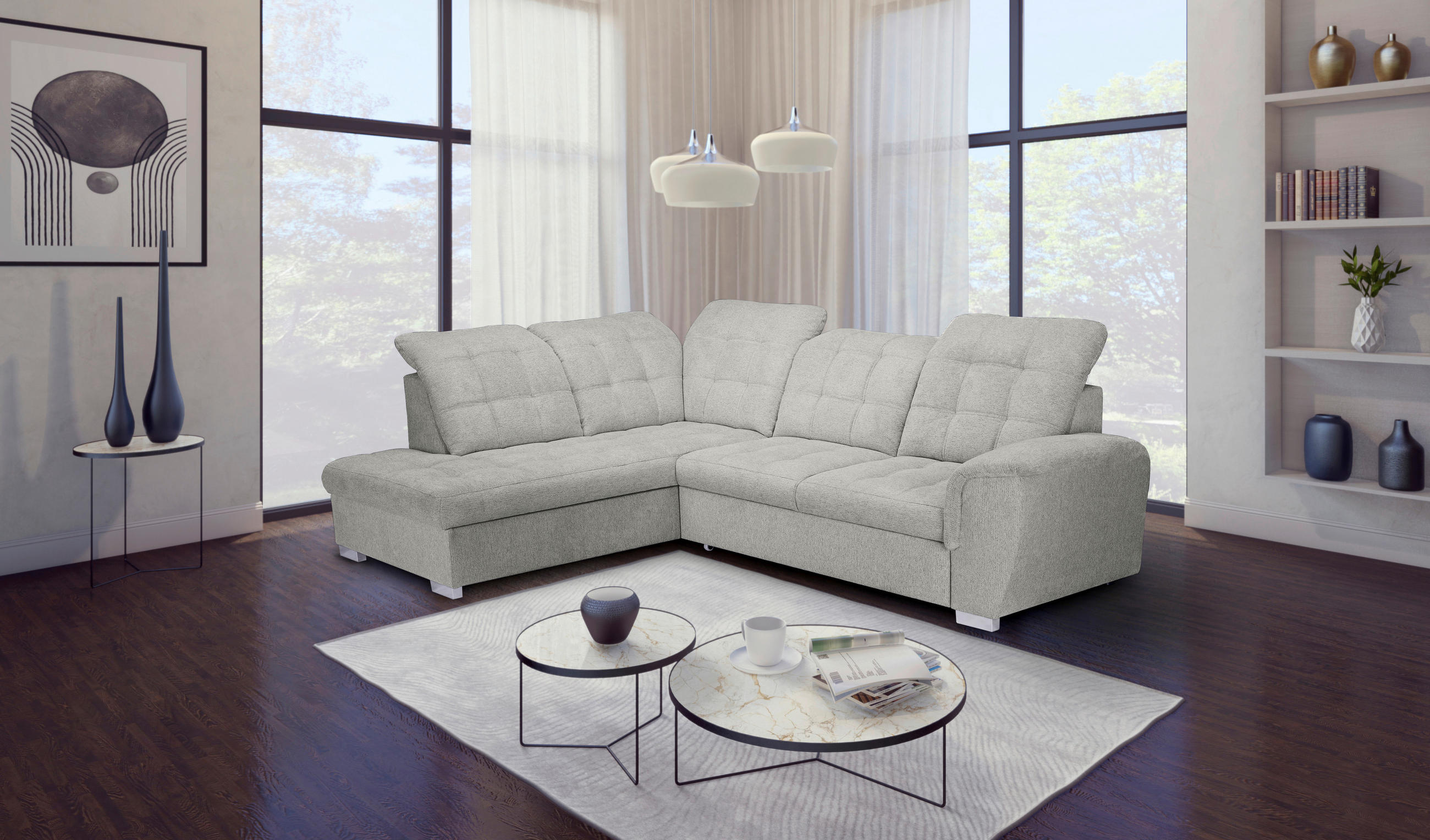 ECKSOFA Beige Chenille  - Chromfarben/Beige, KONVENTIONELL, Kunststoff/Textil (205/260cm) - Carryhome