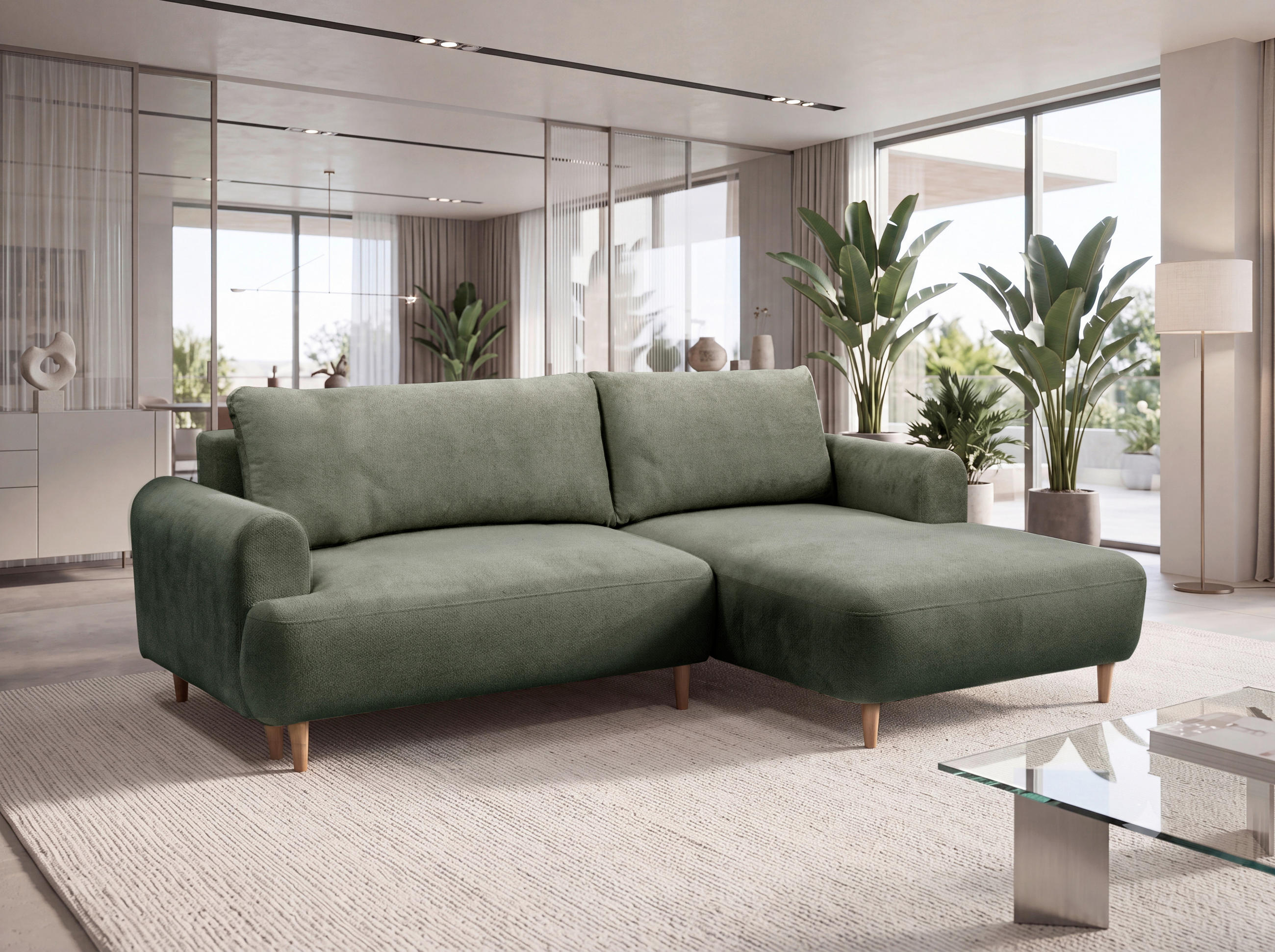 ECKSOFA VIRA in Struktur Dunkelgrau Rückenkissen, Bettkasten, Liegefläche im Originalstoff  230/150 cm  - Dunkelgrau/Naturfarben, Design, Holz/Textil (230/150cm) - MID.YOU
