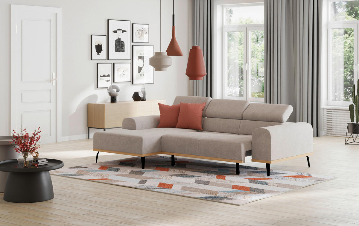 ECKSOFA Hellgrau Mikrofaser  - Hellgrau/Schwarz, KONVENTIONELL, Textil/Metall (157/244cm) - Cotta