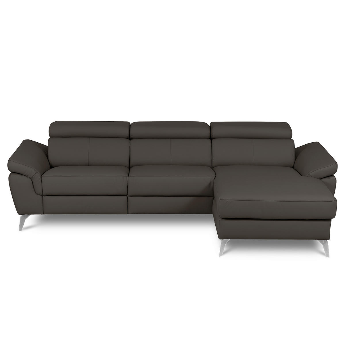 ECKSOFA Lederlook Echtleder Dunkelbraun  - Chromfarben/Dunkelbraun, Design, Leder/Textil (252/179cm) - Livetastic
