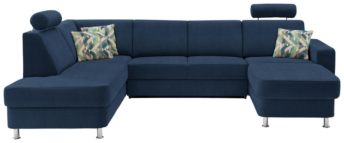 SEDEŽNA GARNITURA, šenilja modra  - barve kroma/modra, Design, umetna masa/tekstil (198/301/165cm) - Xora