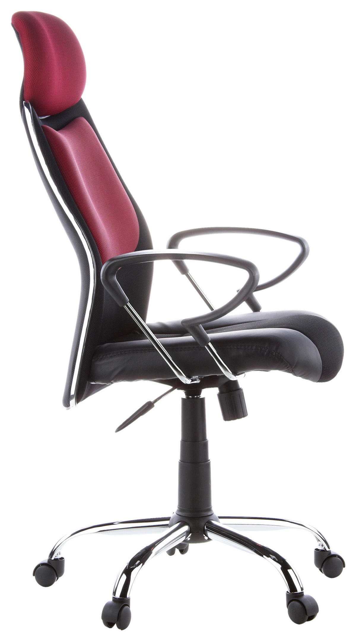 DREHSTUHL Lederlook, Webstoff Schwarz, Weinrot  - Silberfarben/Weinrot, Basics, Kunststoff/Textil (62/129/52cm) - MID.YOU