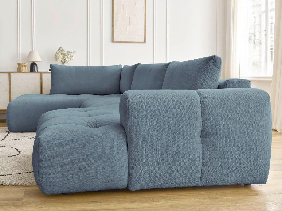 WOHNLANDSCHAFT  FUJI  Hellblau Leinenoptik  - Schwarz/Hellblau, MODERN, Kunststoff/Textil (204/377/160cm)
