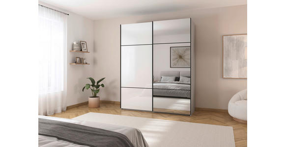 SCHWEBETÜRENSCHRANK 201/223/68 cm 2-türig Grau, Weiß - Schwarz/Weiß, KONVENTIONELL, Glas/Holzwerkstoff (201/223/68cm) - Novel