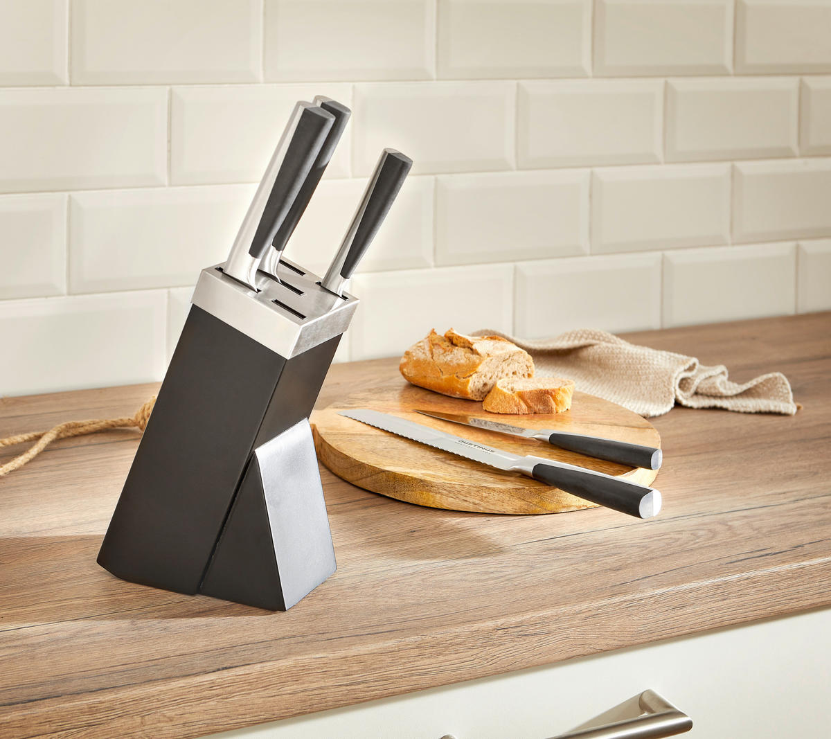 MESSERBLOCK Perfect Cut 6-teilig  - Schwarz, Design, Holz/Metall (17/9,5/36cm) - Justinus
