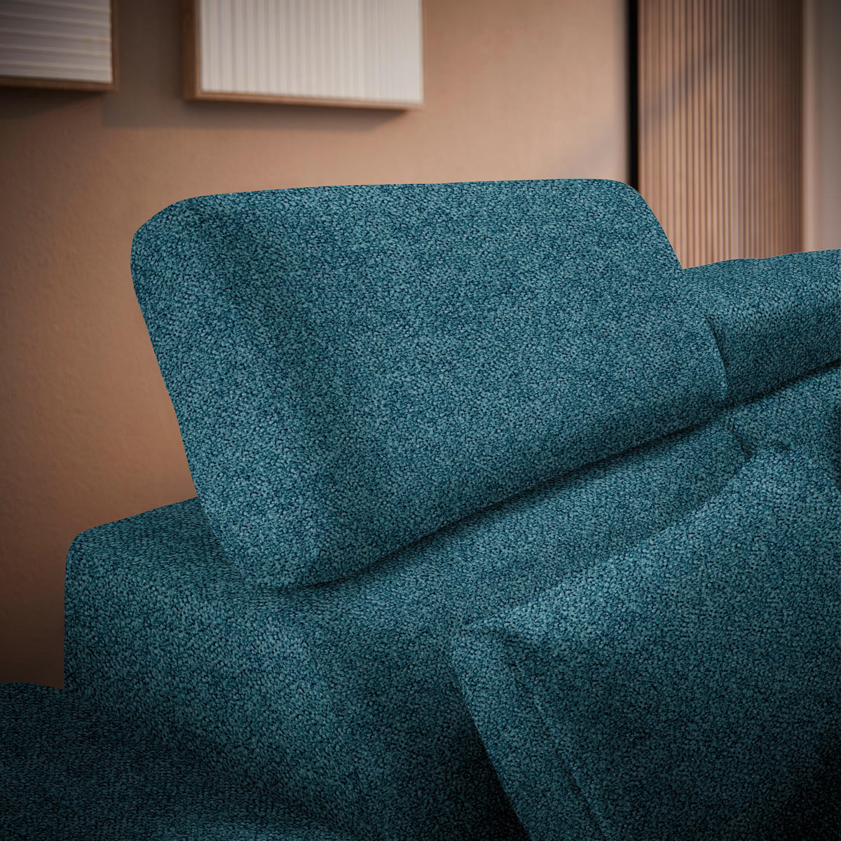 ECKSOFA Petrol Velours  - Petrol/Schwarz, Design, Textil/Metall (299/264cm) - Novel