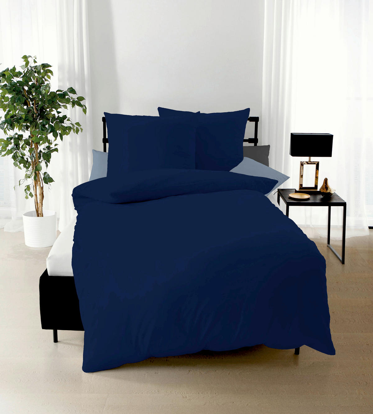 POSTELJNINA UNI 140/200 cm saten temno modra  - temno modra, Basics, tekstil (140/200cm) - Kaeppel