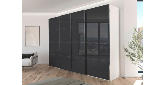 SCHWEBETÜRENSCHRANK 316/223/68 cm 4-türig Grau, Weiß  - Chromfarben/Weiß, Design, Glas/Holzwerkstoff (316/223/68cm) - Novel