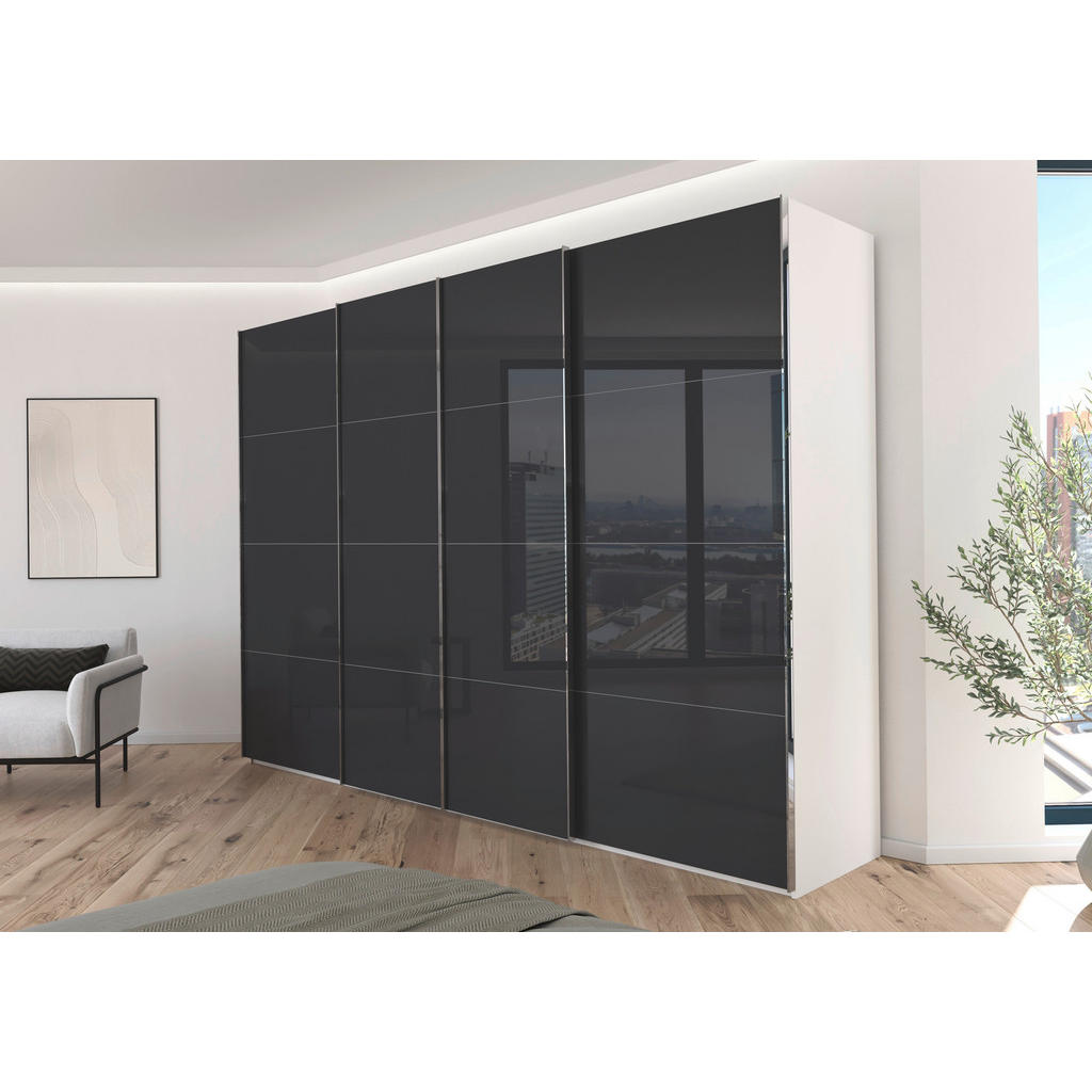 Thumbnail - Novel Schwebetürenschrank Saligo, Grau, Weiß, Metall, 8 Fächer, 316x223x68 cm, Made in Germany, Beimöbel erhältlich, in ...