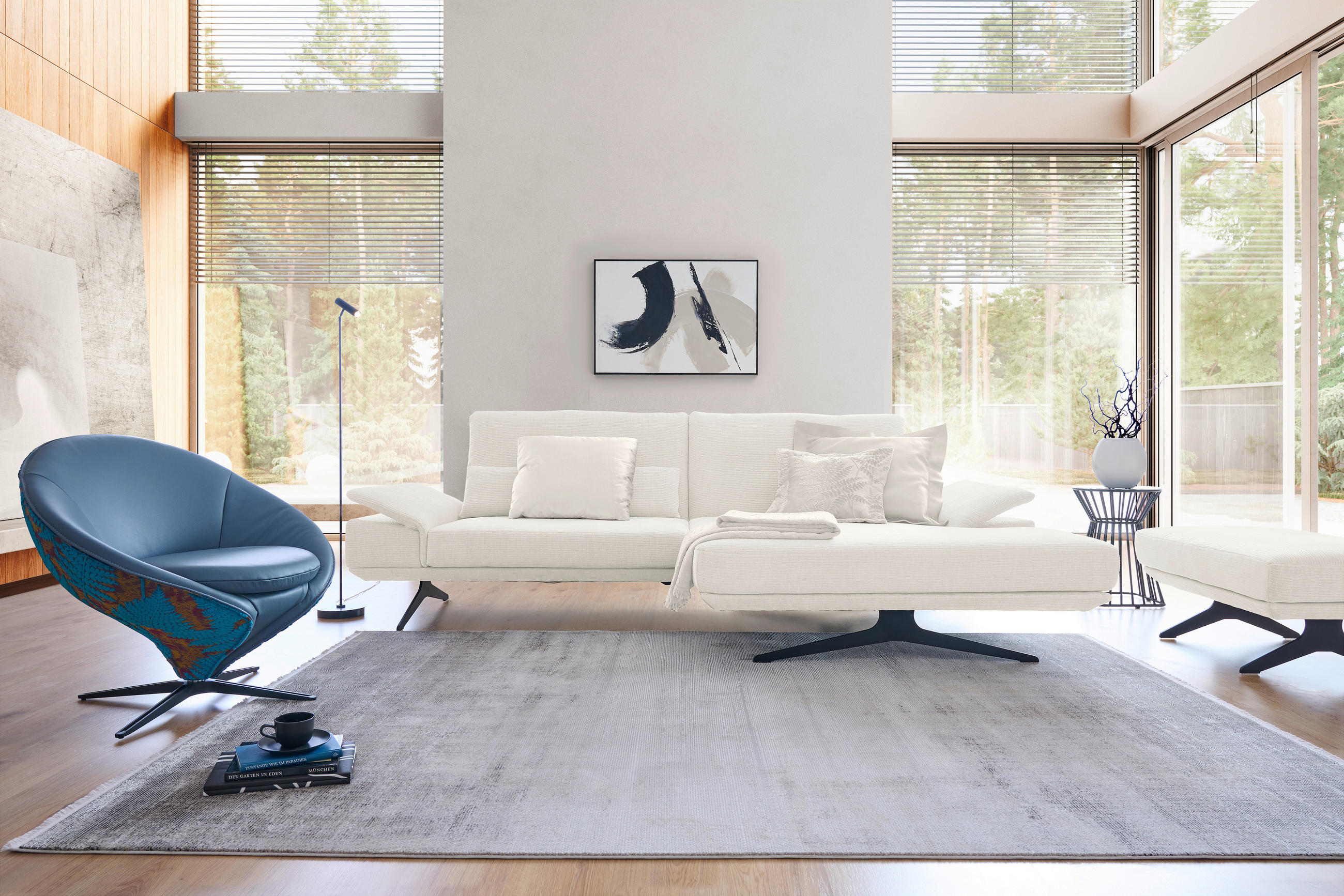 ECKSOFA Flachgewebe Creme  - Creme/Schwarz, Design, Textil/Metall (269/155cm) - Koinor