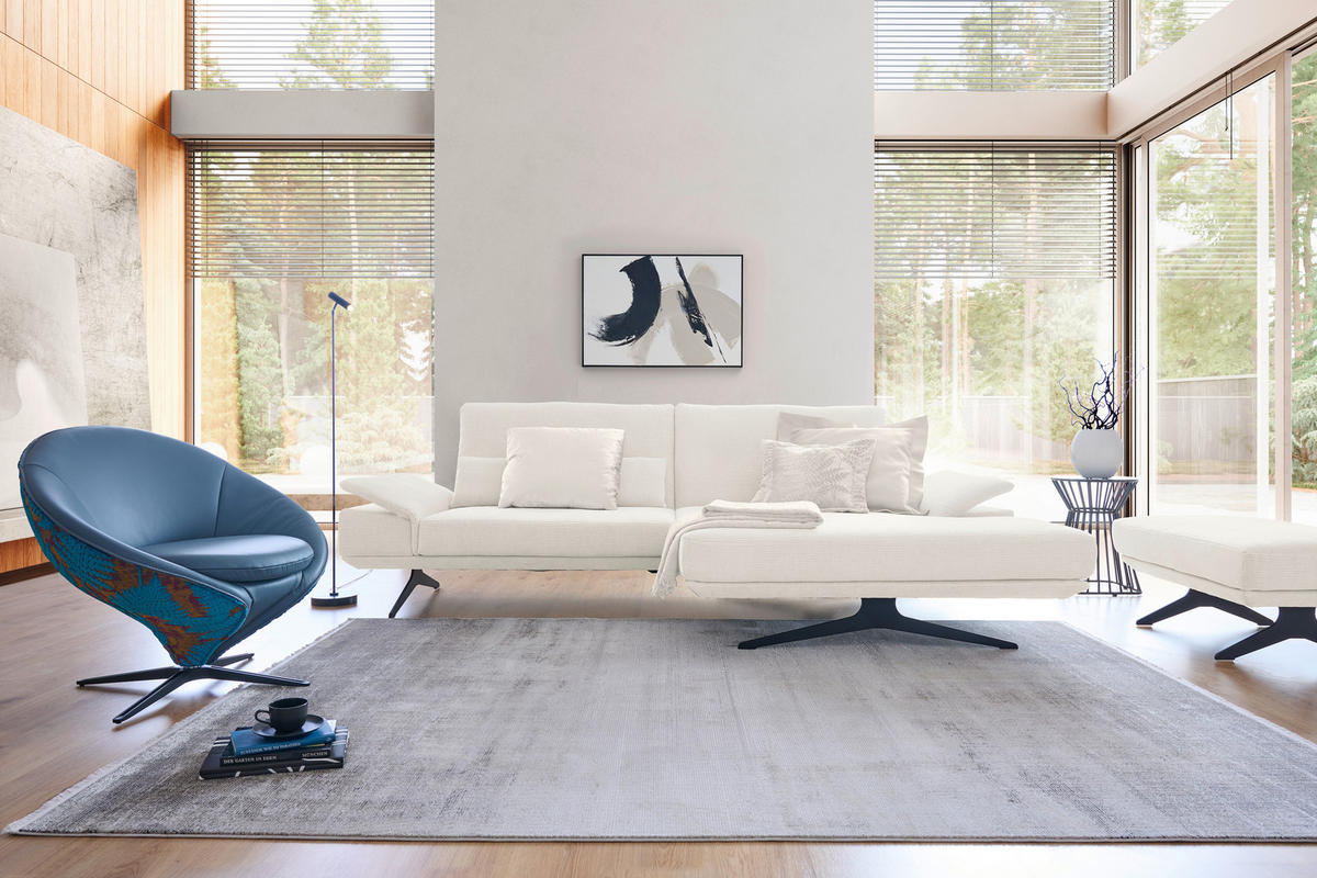 ECKSOFA  in Flachgewebe Creme  269/155 cm  - Creme/Schwarz, Design, Textil/Metall (269/155cm) - Koinor