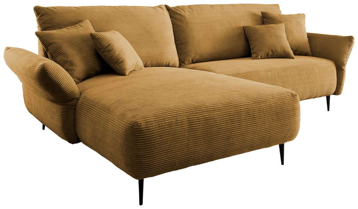 ECKSOFA in Cord Goldfarben  178/264-302 cm  - Goldfarben/Schwarz, Design, Textil/Metall (178/264-302cm) - Livetastic
