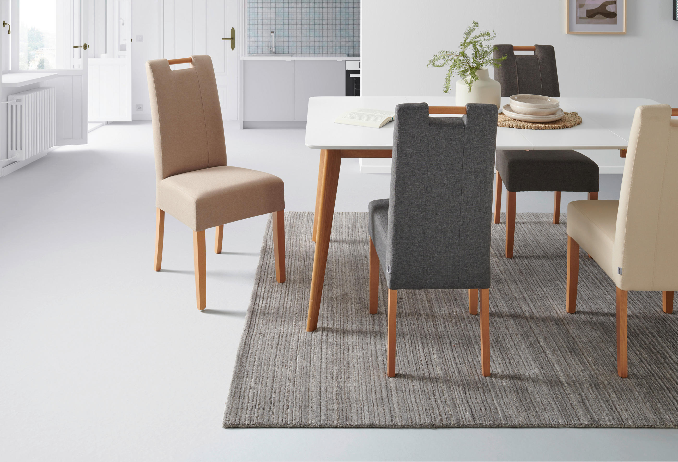 STUHL Webstoff Taupe Buche massiv  - Taupe/Naturfarben, MODERN, Holz/Textil (46/101/62cm) - Livetastic