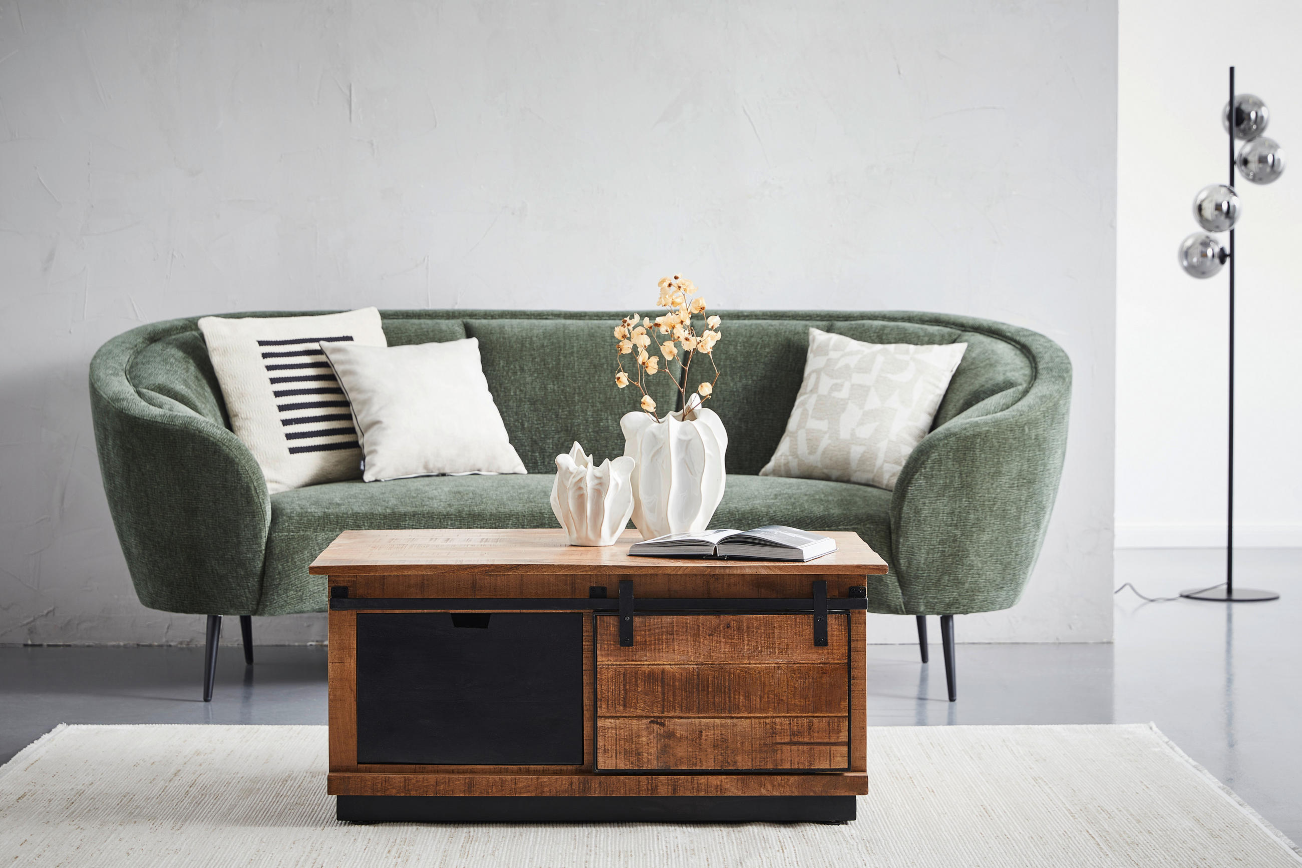 COUCHTISCH Mangoholz massiv rechteckig Braun, Schwarz  - Schwarz/Braun, Natur, Holz/Metall (100/45/66cm) - Livetastic