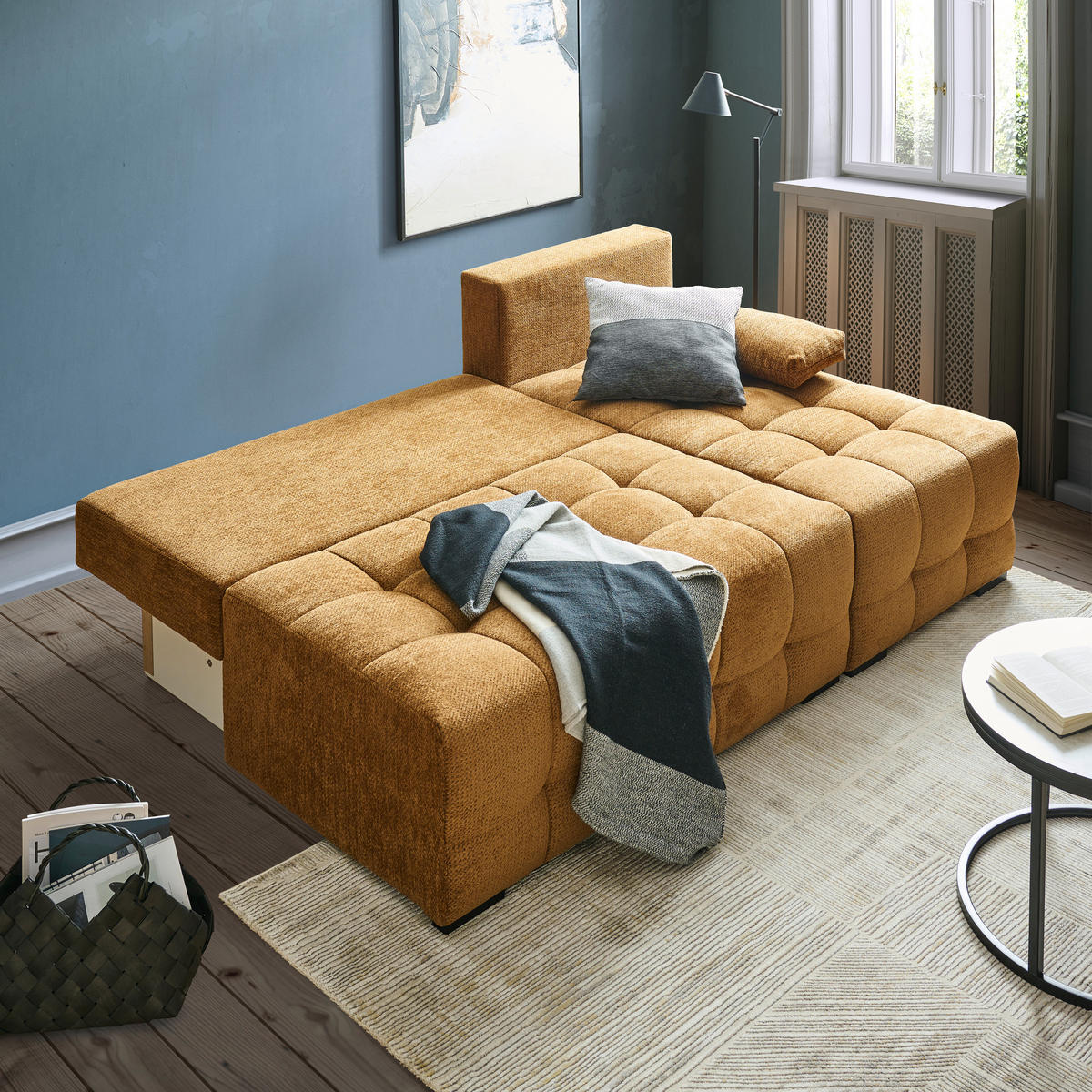 ECKSOFA Rostfarben Chenille  - Rostfarben/Schwarz, MODERN, Kunststoff/Textil (204/145cm) - home24
