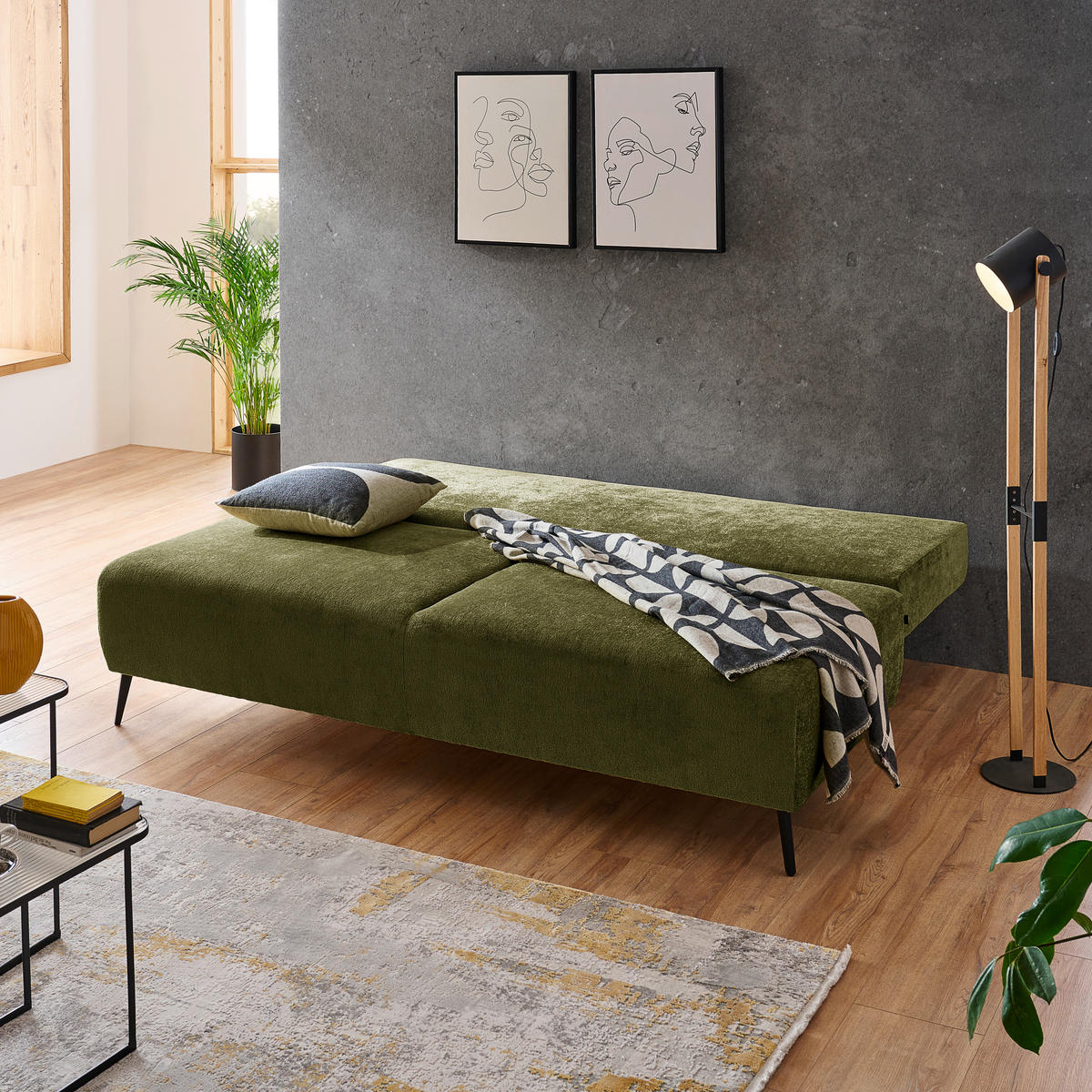 SCHLAFSOFA in Webstoff Grün  - Schwarz/Grün, Modern, Textil/Metall (200/90/100cm) - Ti'me