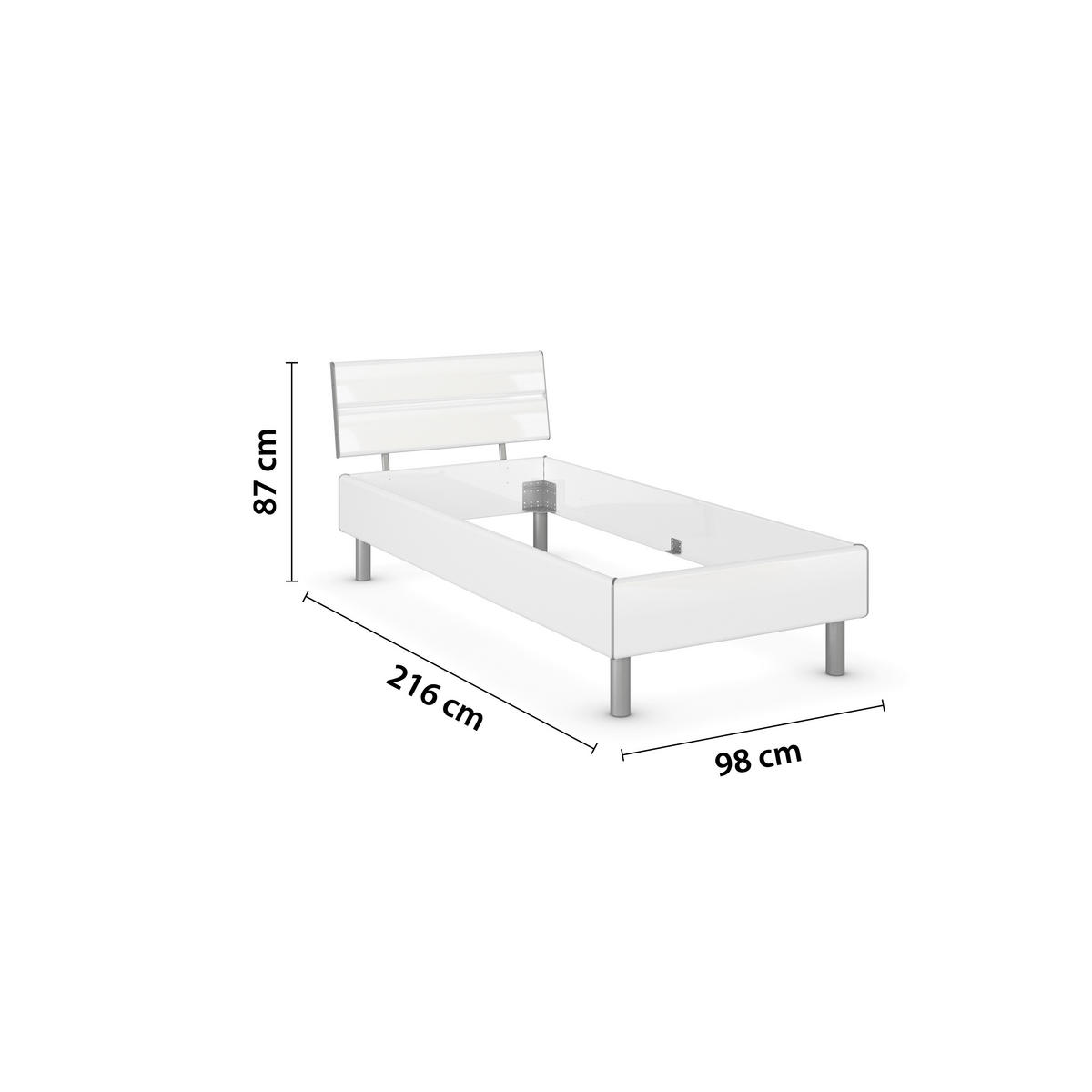 BETT 90/200 cm  in Weiß Hochglanz  - Weiß Hochglanz/Alufarben, Design, Metall (90/200cm) - Carryhome