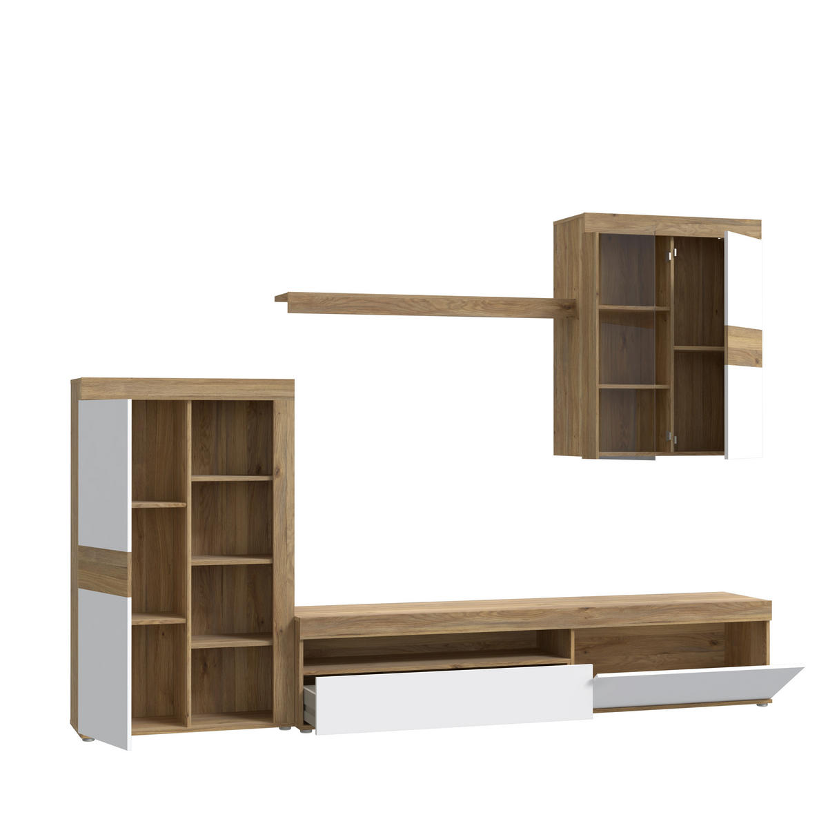 OBÝVACÍ STĚNA, barvy dubu, světle šedá - barvy dubu/světle šedá, Moderní, kompozitní dřevo/sklo (279,9/200,9/41,3cm) - Carryhome