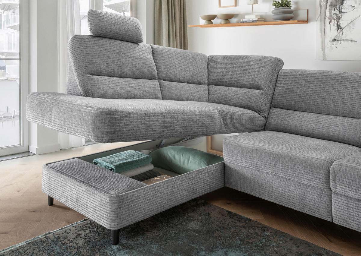 ECKSOFA in Mikrofaser Grau  - Weiss/Schwarz, Modern, Holz/Textil (190/266cm) - Livetastic