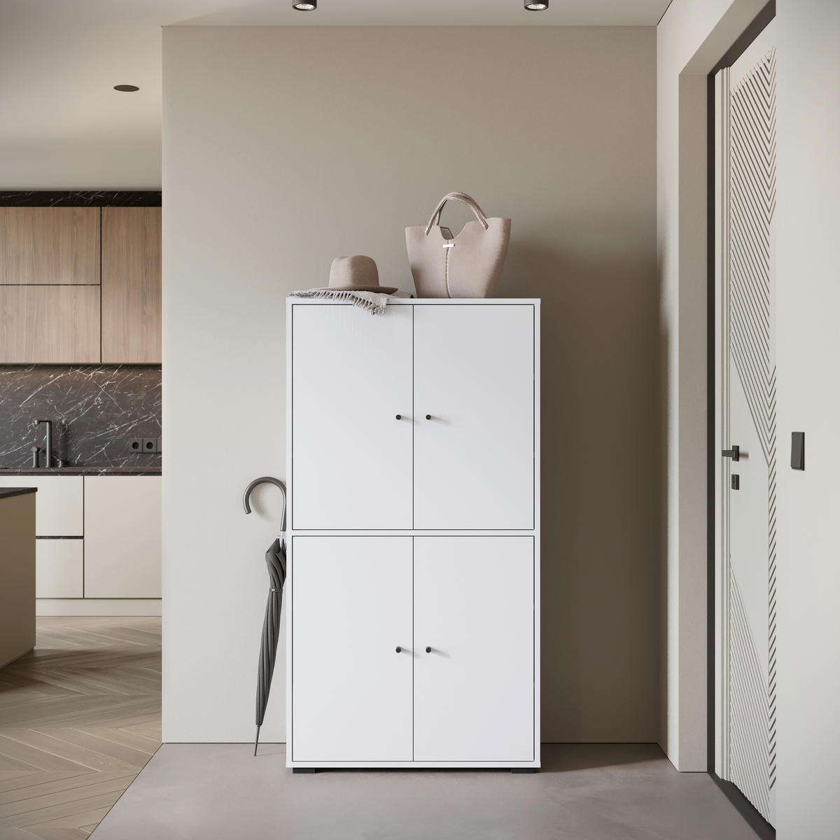 SKOSKÅP  i 70/131/33 cm  - vit/svart, Basics, metall/trämaterial (70/131/33cm) - P & B