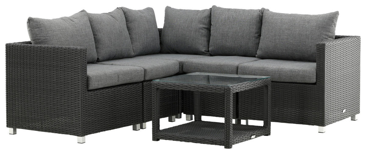 LOUNGEGARNITUR    - Schwarz/Grau, KONVENTIONELL, Glas/Kunststoff - Gardenson