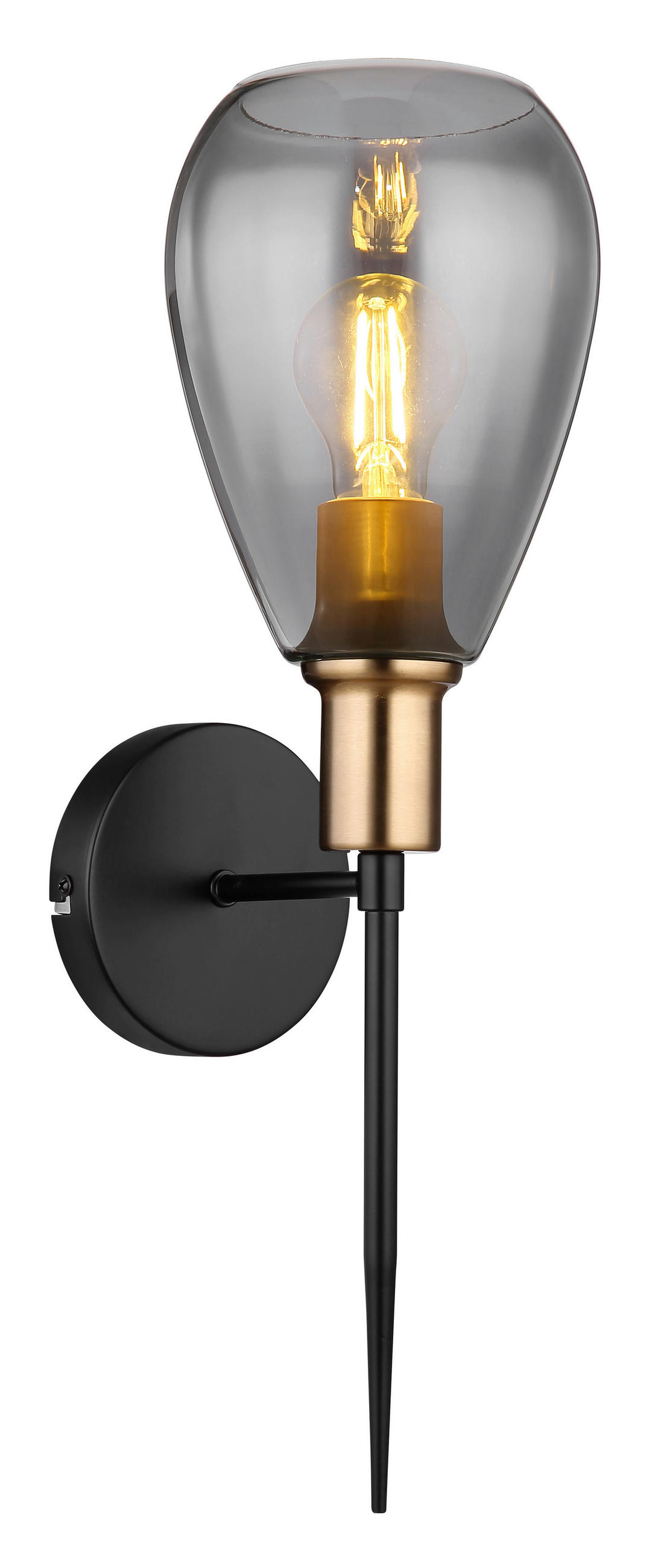 WANDLEUCHTE Fanni 15/19/48 cm   - Messingfarben/Schwarz, Design, Glas/Metall (15/19/48cm) - Globo
