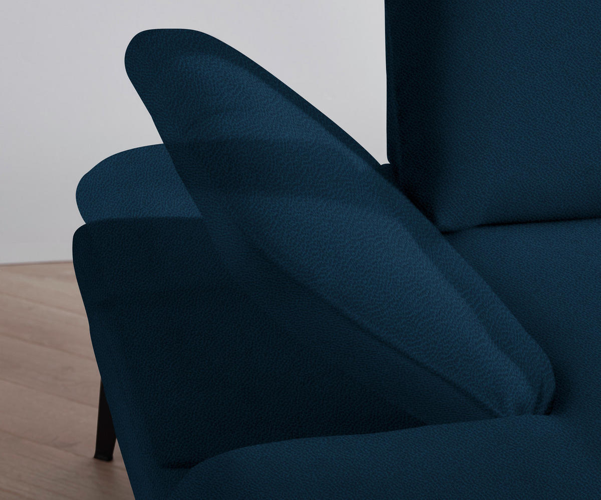 ECKSOFA in Flachgewebe Dunkelblau  - Schwarz/Dunkelblau, Design, Textil/Metall (289/180cm) - Stylife