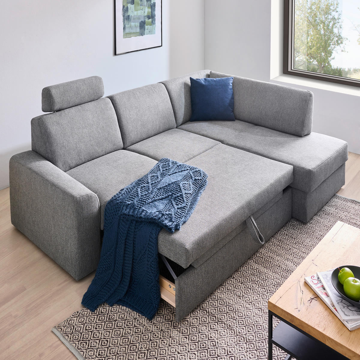 ECKSOFA in Webstoff Grau  - Schwarz/Grau, Konventionell, Kunststoff/Textil (224/165cm) - Xora