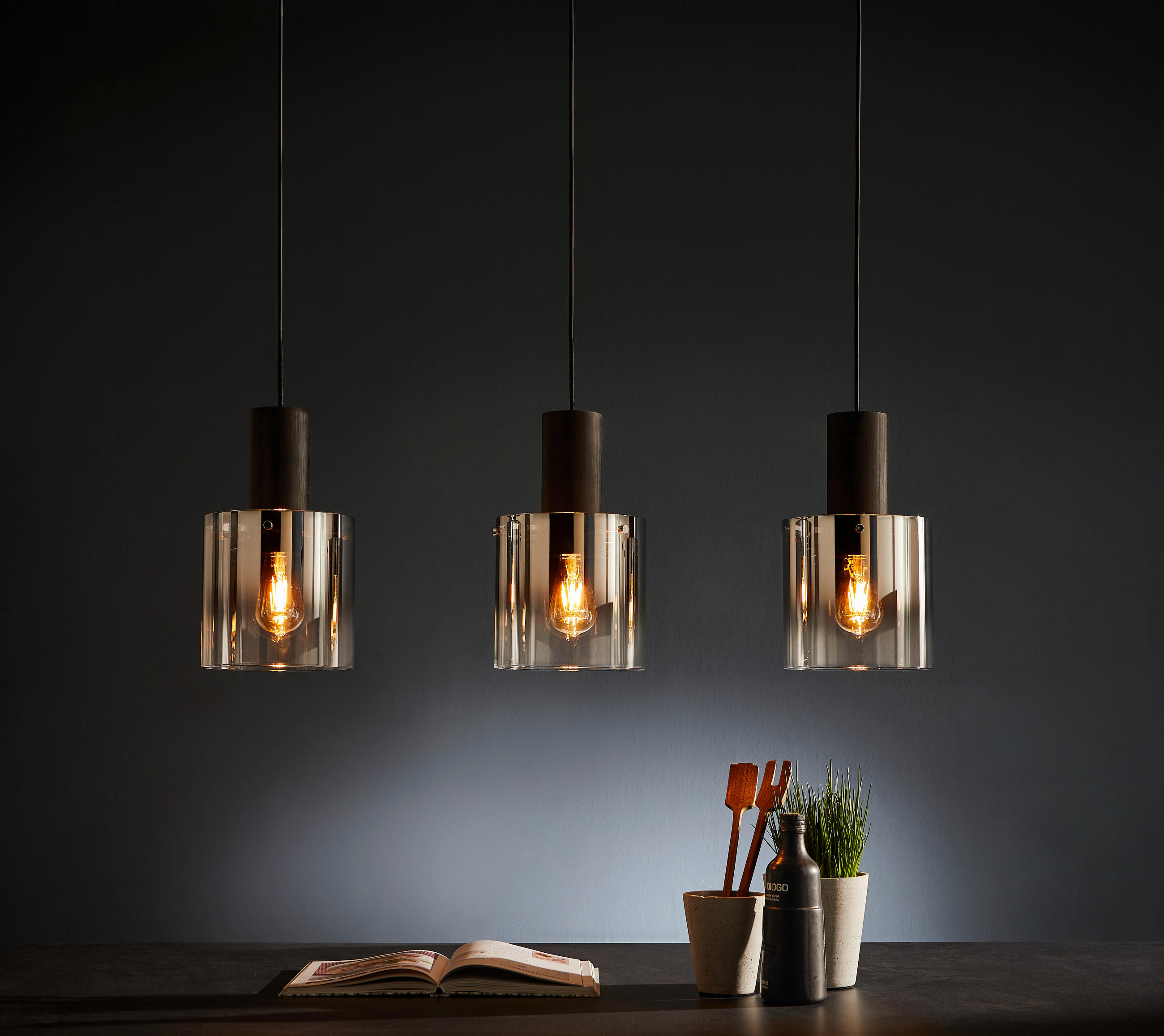 HÄNGELEUCHTE 90/20/120 cm   - Bernsteinfarben, Design, Glas/Metall (90/20/120cm) - Dieter Knoll