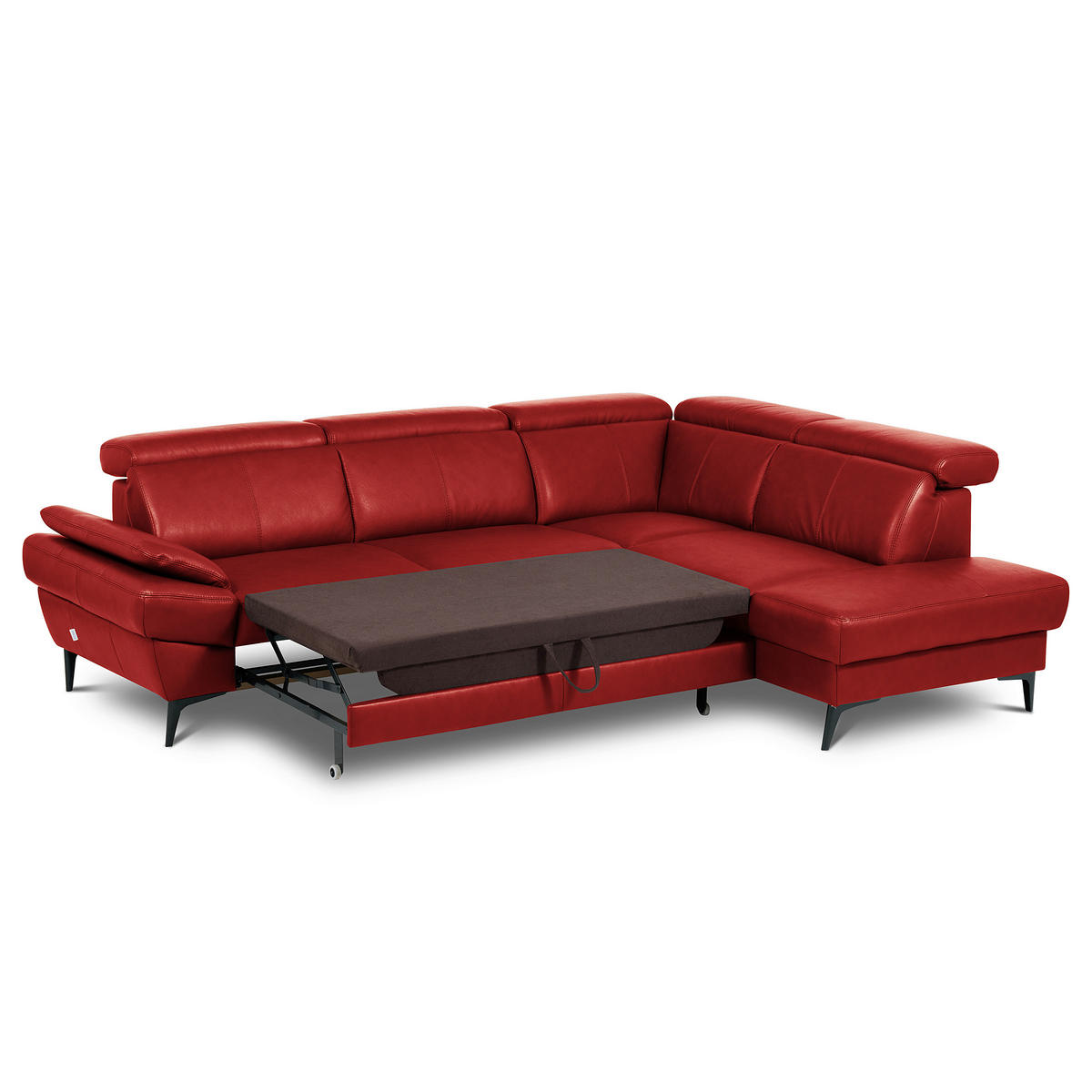 ECKSOFA  in Lederlook Echtleder Rot  - Rot/Schwarz, Design, Leder/Textil (264/211cm) - Livetastic