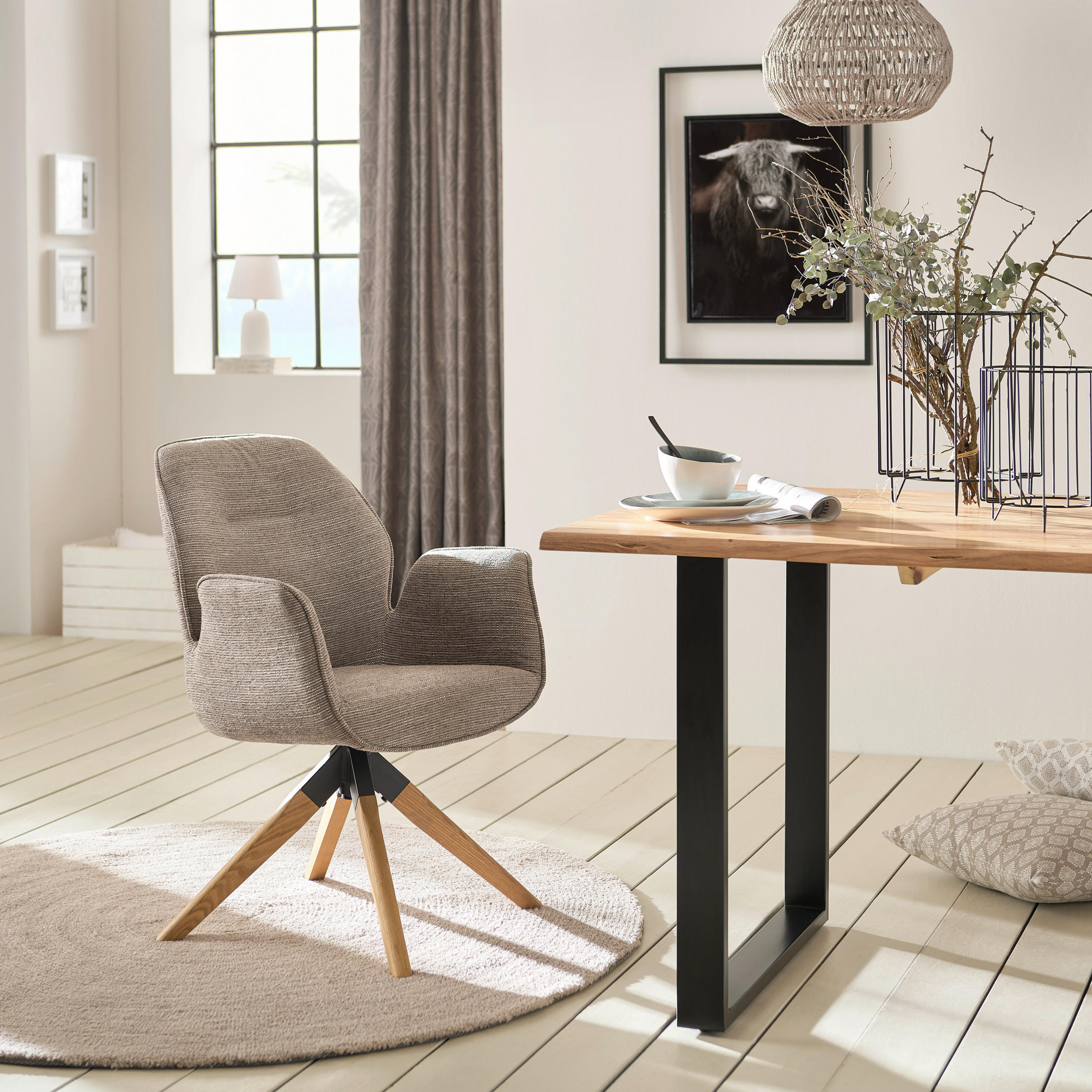 ARMLEHNSTUHL  in Webstoff  - Naturfarben/Grau, MODERN, Holz/Textil (61/84/62cm) - MID.YOU