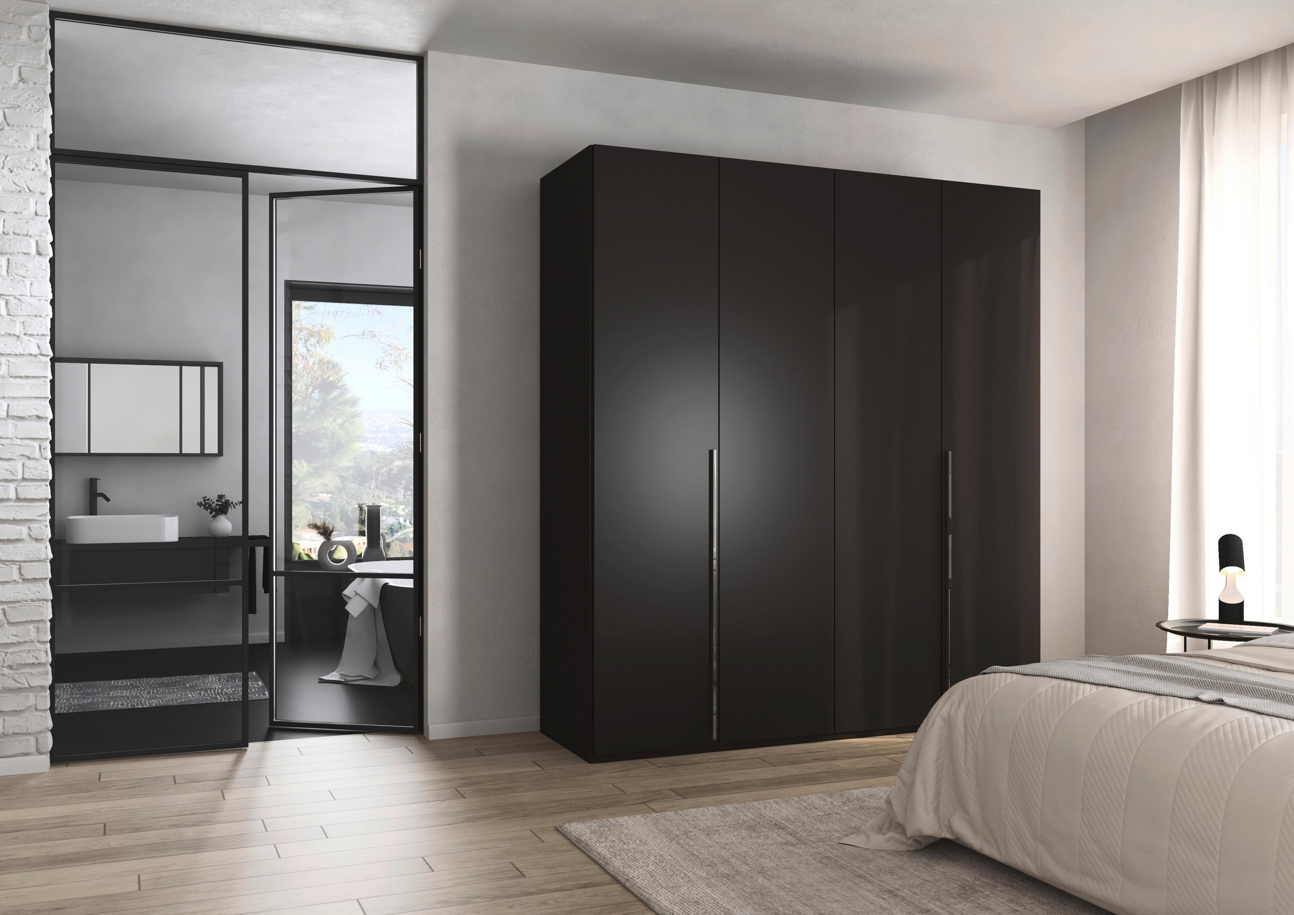 DREHTÜRENSCHRANK 201/223/60 cm 4-türig Schwarz  - Chromfarben/Schwarz, Design, Holzwerkstoff/Metall (201/223/60cm) - home24