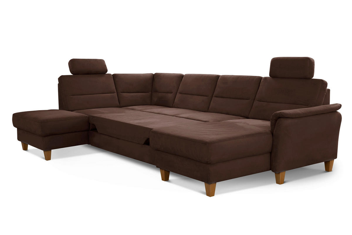 WOHNLANDSCHAFT in Mikrofaser Dunkelbraun  - Eichefarben/Dunkelbraun, Konventionell, Holz/Textil (212/308/163cm) - Sit & More
