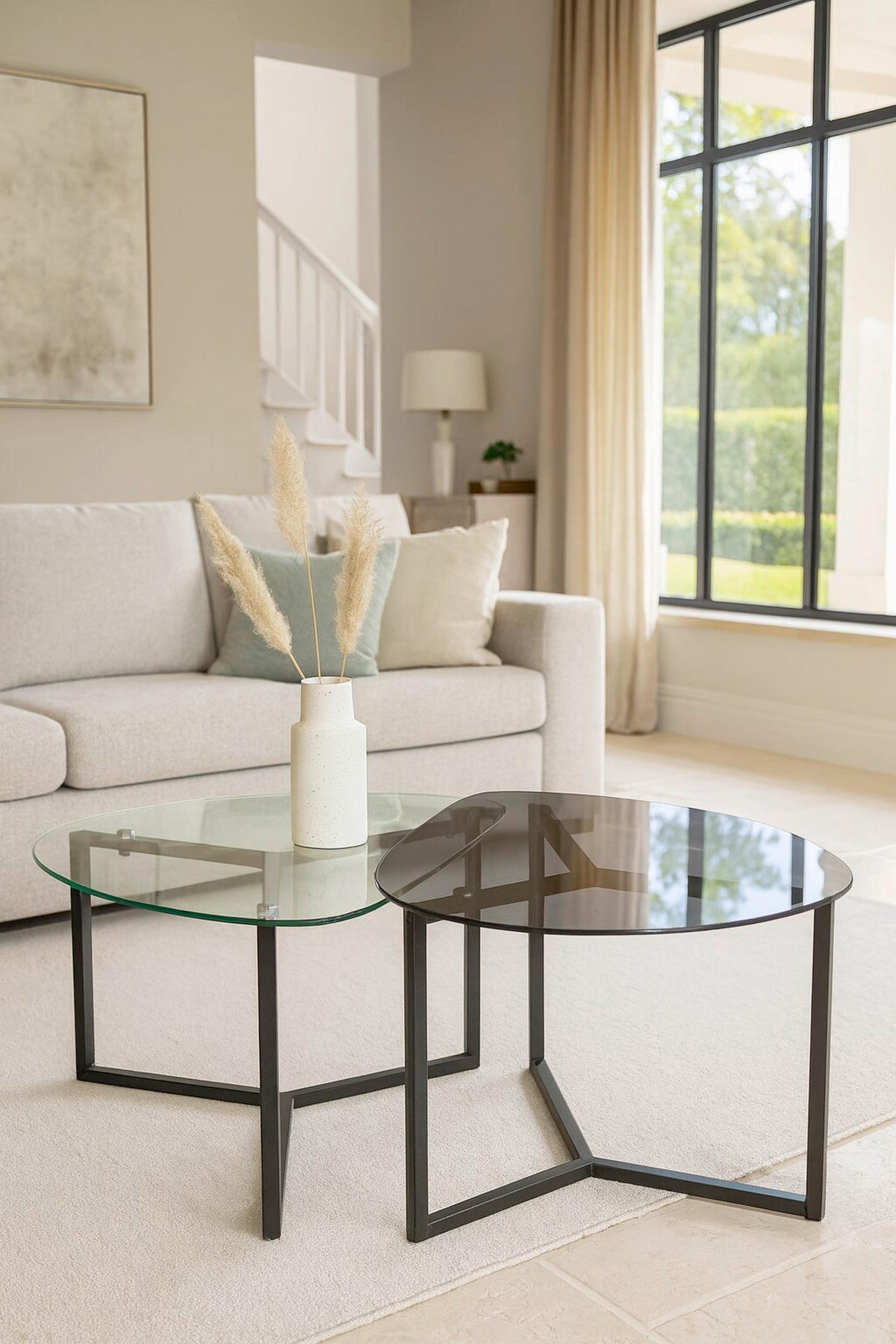 COUCHTISCHSET Freiform Schwarz  - Schwarz, Design, Glas/Metall (82/59/40cm) - MID.YOU