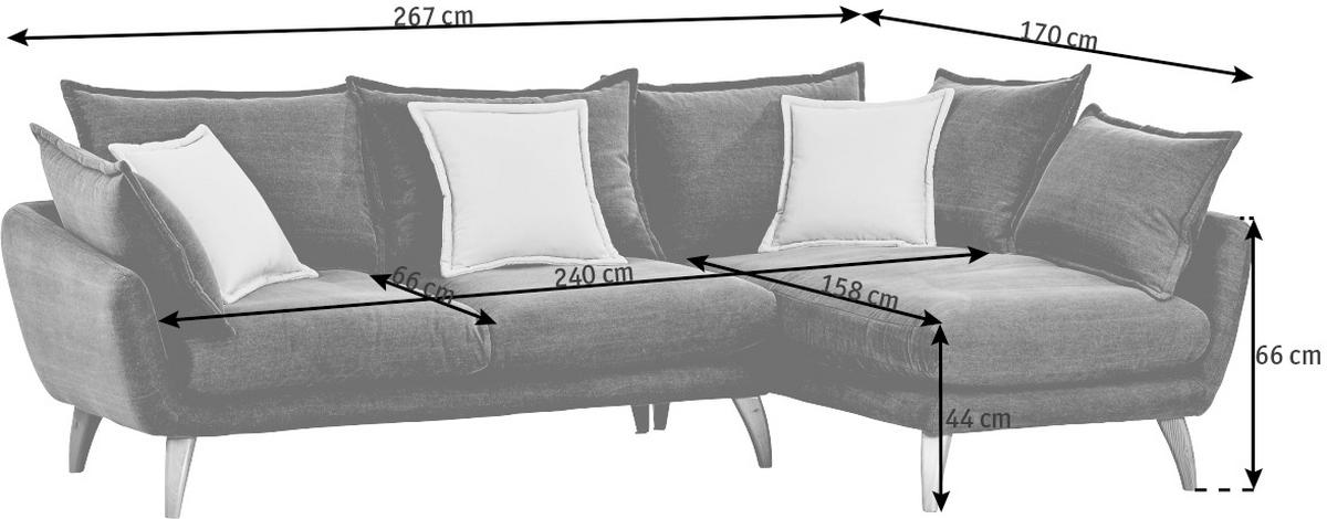 WOHNLANDSCHAFTL-Form  in Mikrofaser Braun  - Naturfarben/Braun, Trend, Holz/Textil (267/170cm) - Ambia Home