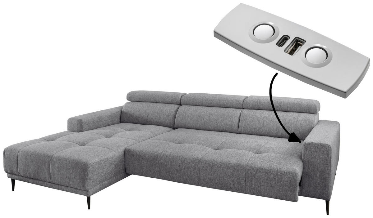 ECKSOFA Dunkelgrau Chenille  - Dunkelgrau/Schwarz, KONVENTIONELL, Textil/Metall (188/276cm) - Livetastic