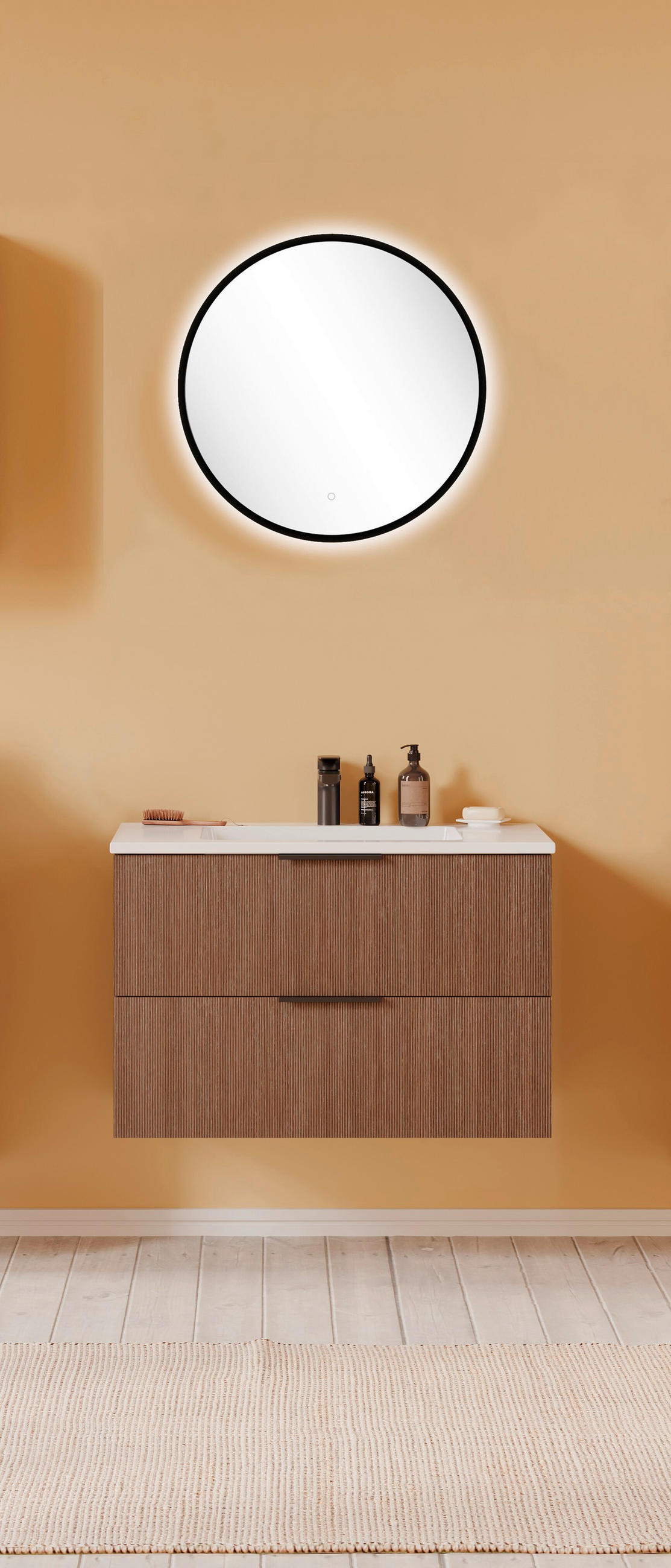 BADEZIMMER 3-teilig  in 80 cm  - Dunkelbraun/Schwarz, Natur, Holzwerkstoff/Stein (80cm) - Held
