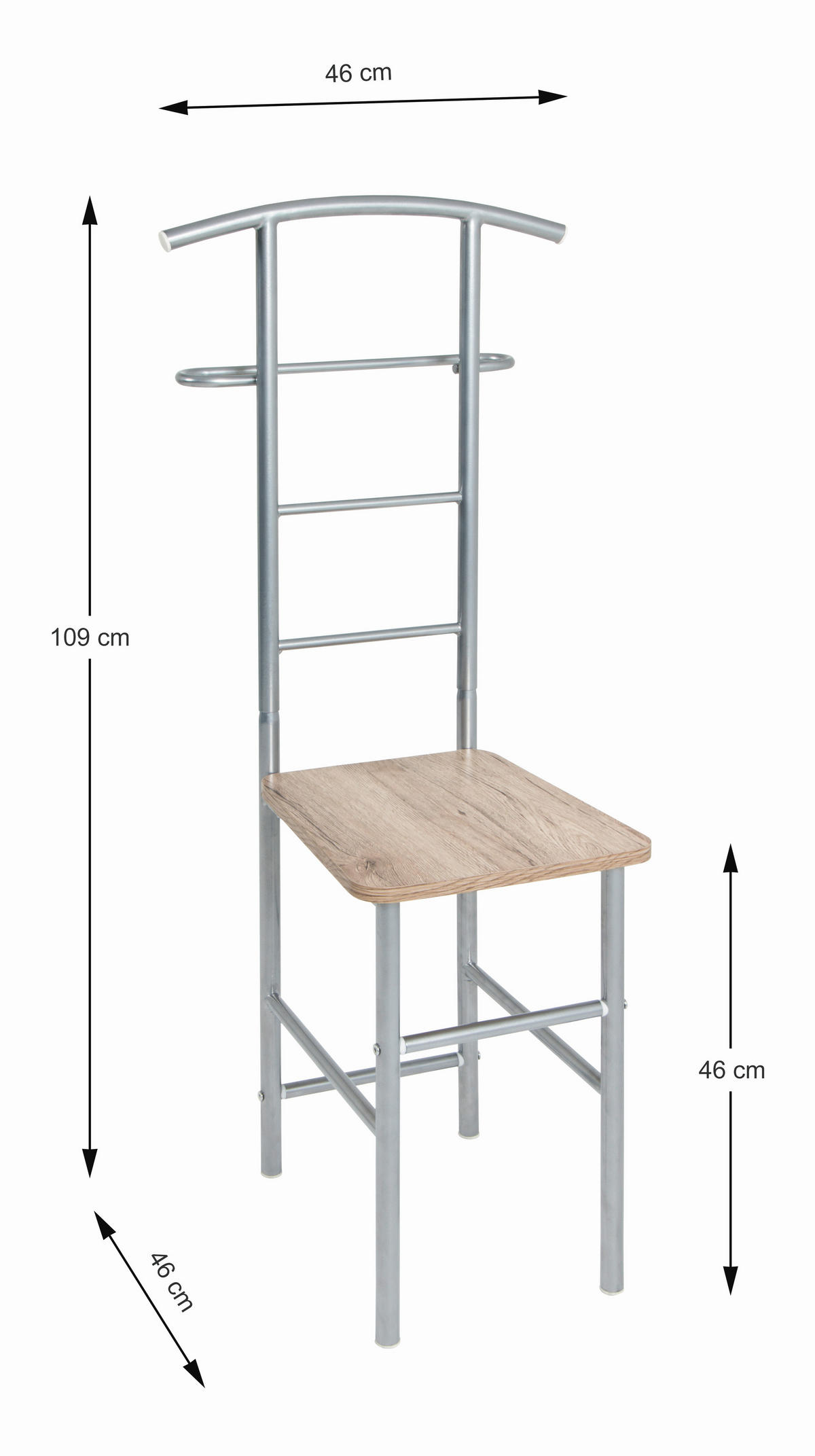 HERRENDIENER Silberfarben, Eichefarben  - Eichefarben/Silberfarben, Design, Holzwerkstoff/Metall (46/109/46cm) - Carryhome