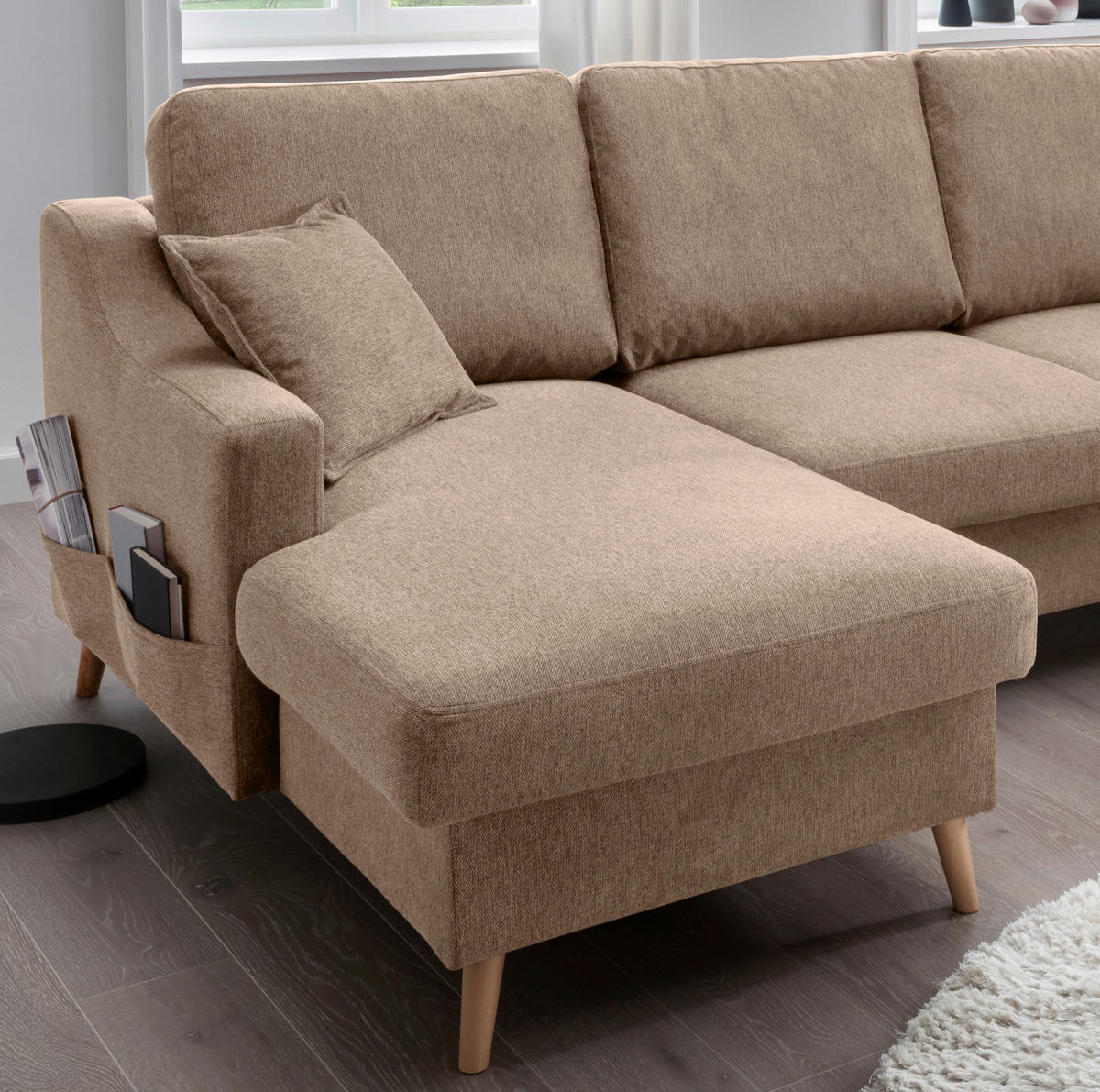 WOHNLANDSCHAFT in Chenille Hellbraun  - Hellbraun/Naturfarben, KONVENTIONELL, Holz/Textil (150/301/200cm) - Livetastic