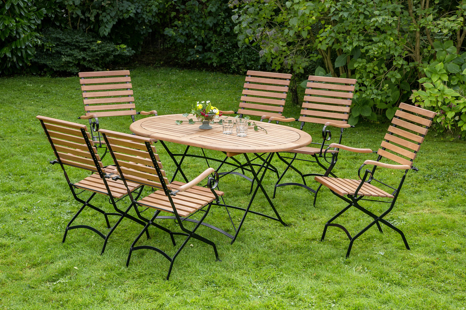 GARTENTISCH 140/90/75 cm Holz, Metall oval  - Naturfarben, ROMANTIK / LANDHAUS, Holz/Metall (140/90/75cm) - Gardenson